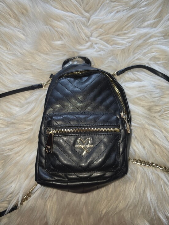 Victoria's Secret Handbags - Victoria’s Secret Black Quilted Mini Backpack Gold Chain Logo